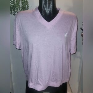 Adidas Pink Cropped V Neck T Shirt XL
